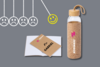 Personalisierte Werbeartikel: Trinkflasche und Notizbuch mit individuellem Logo